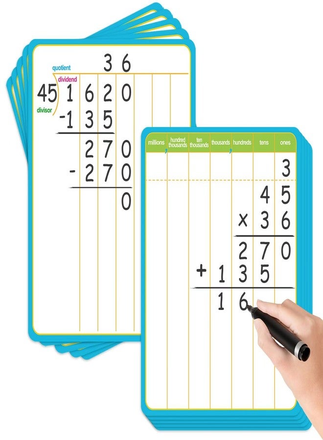 PraxiKidy 12 Pack Long Division Dry Erase Card Chart,12" x 9" Multiplication Flash Card Math Manipulative Small Whiteboard for Student Teacher 2ND 3RD 4TH Grade Classroom Homeschool Supplies Essential - Image 1